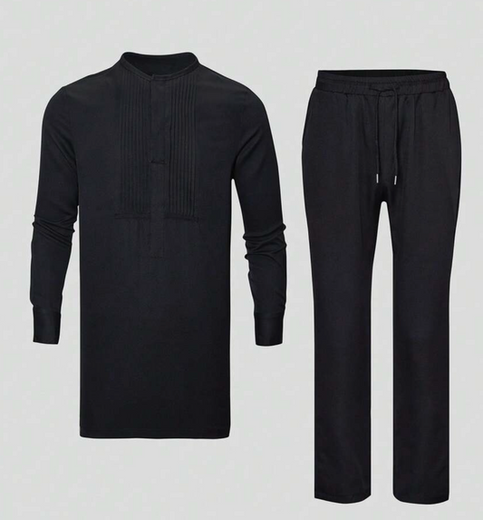 2-Piece Black Band Collar Kaftan