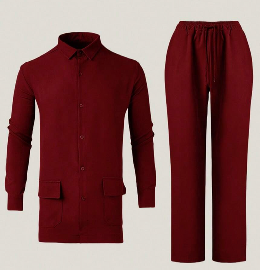 2-Piece Burgundy Kaftan W/Pockets