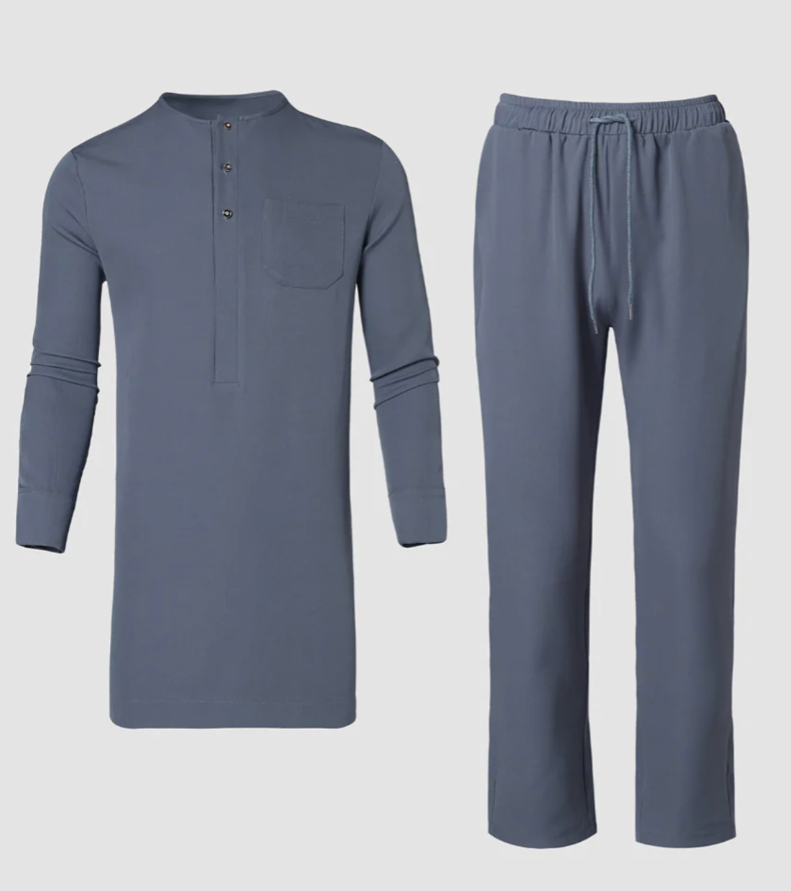 2-Piece Smoke Gray Round Collar Kaftan