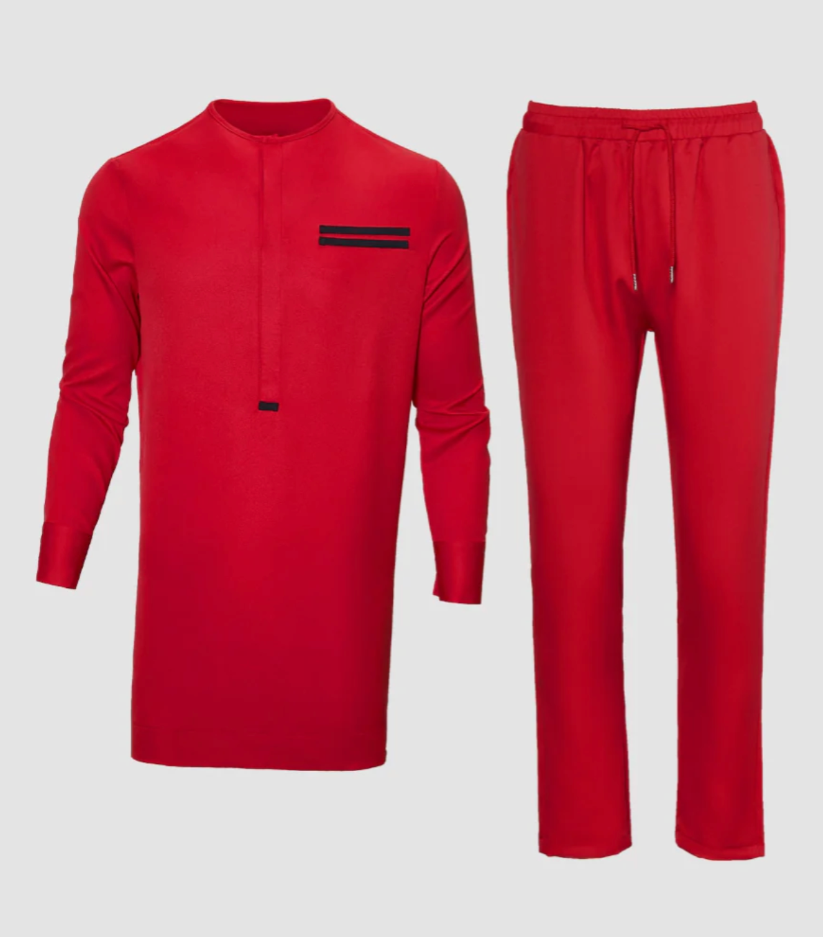 2-Piece Red Round Collar Kaftan W/Black Design