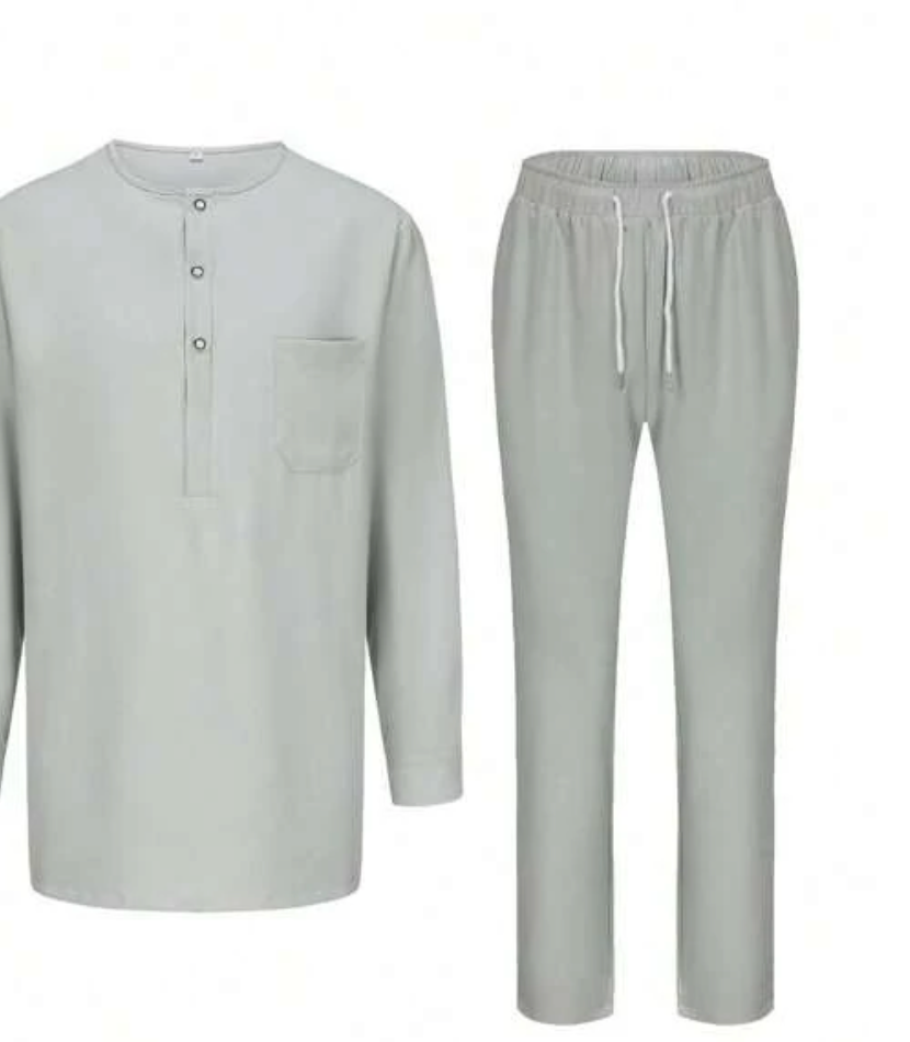 2-Piece Gray Round Collar Kaftan